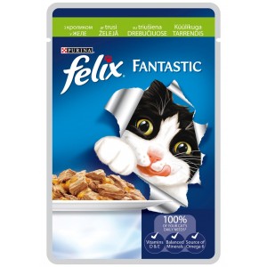 FELIX kaķu konservs gaļas gabaliņi (trusis) 100g