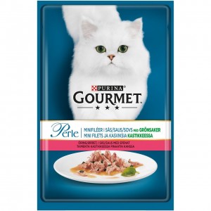 GOURMET PERLE kaķu konservs gaļas gabaliņi mērcē (forele, spināti) 85g