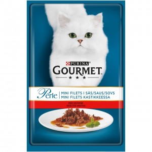 GOURMET PERLE kaķu konservs gaļas gabaliņi mērcē (liellops) 85g